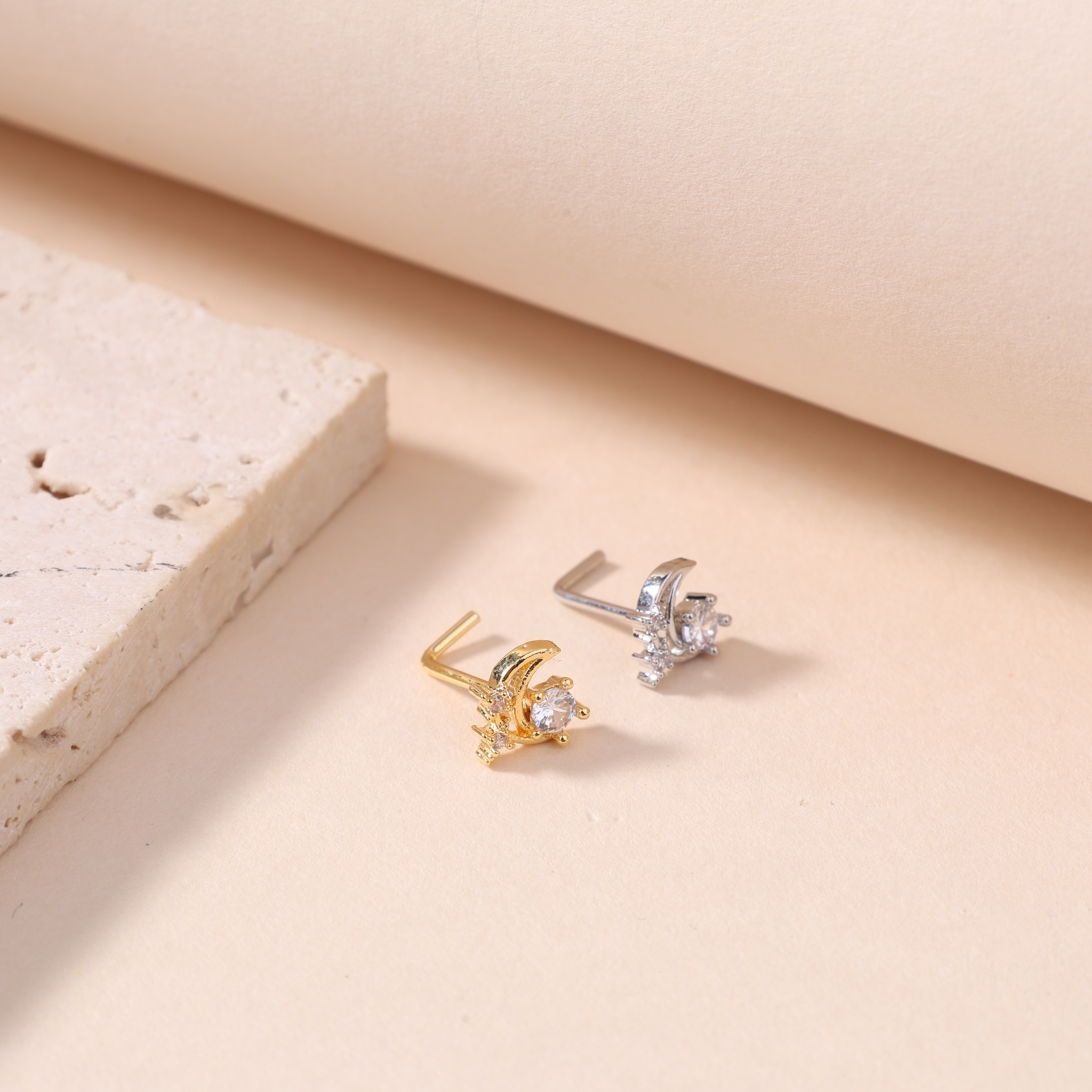 Crystal Zirconia Nose Stud Moon Shape Men Women